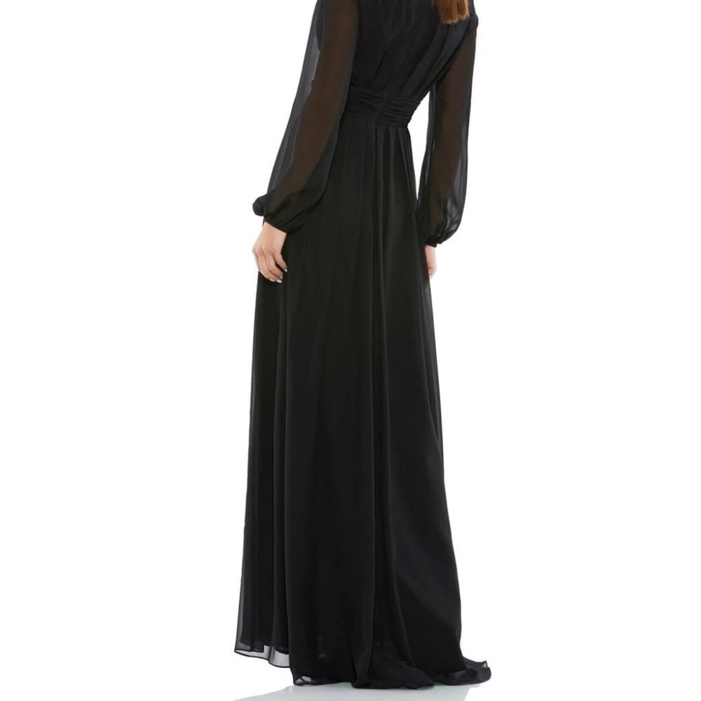 Ieena Mac Duggal Black Embellished Puff Sleeve Chiffon Gown - Picture 4 of 9